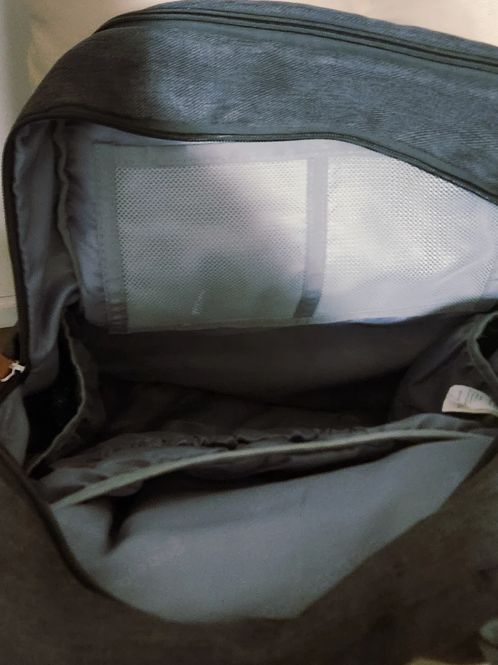 Gray Women Baby Backpack Tote with Tan Trim